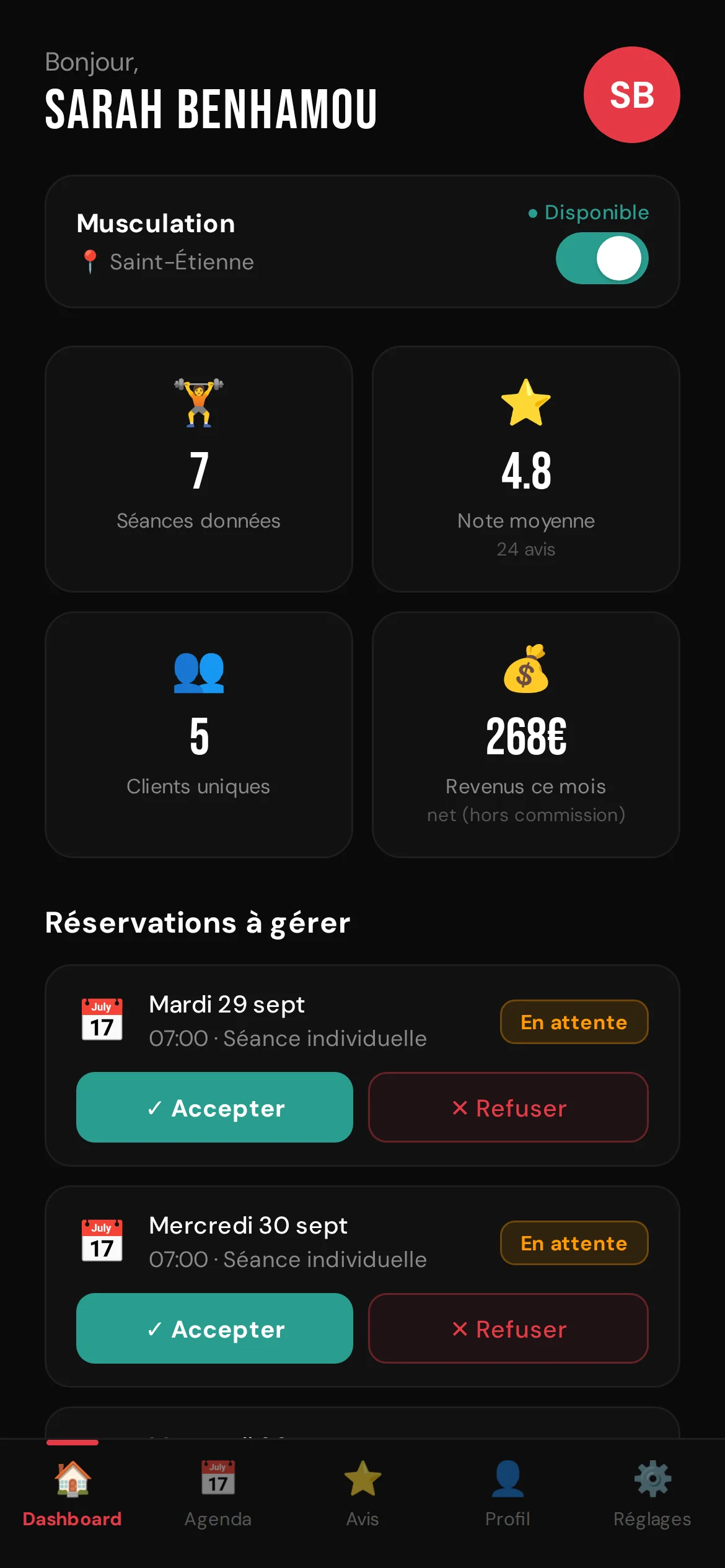 CoachMe — Le tableau de bord du coach