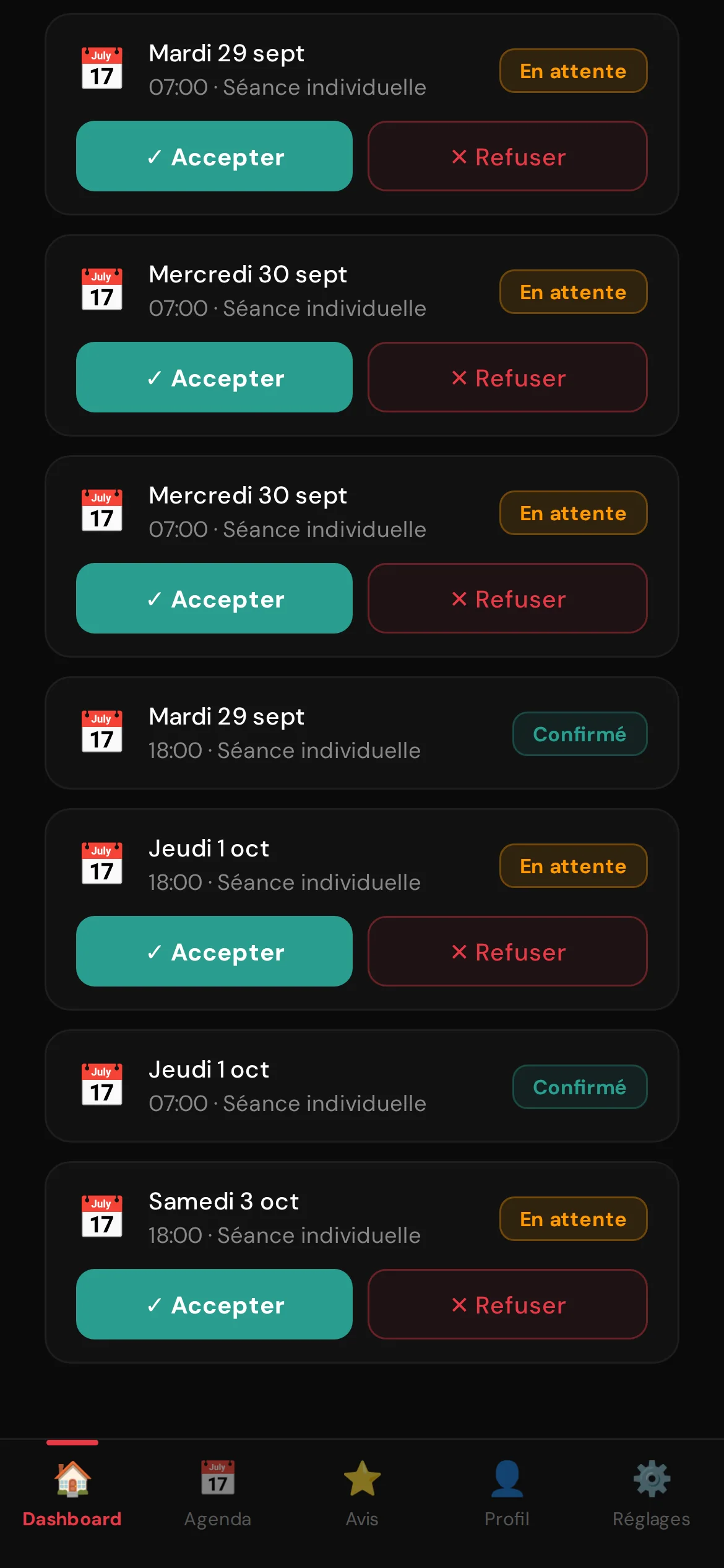 CoachMe — Accepter ou refuser