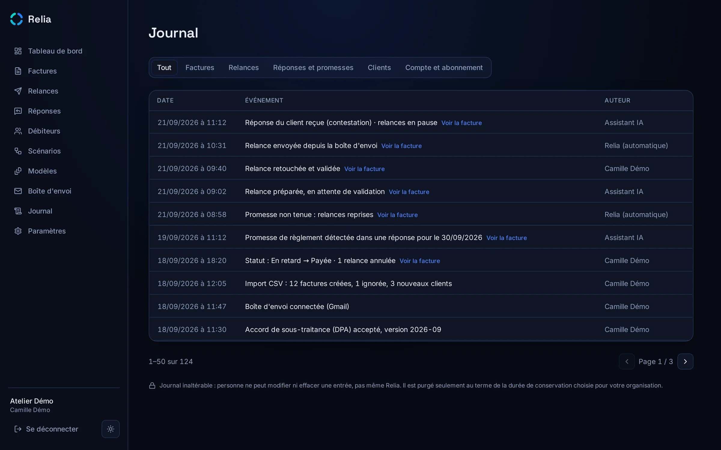 Relia — Un journal d'audit inaltérable