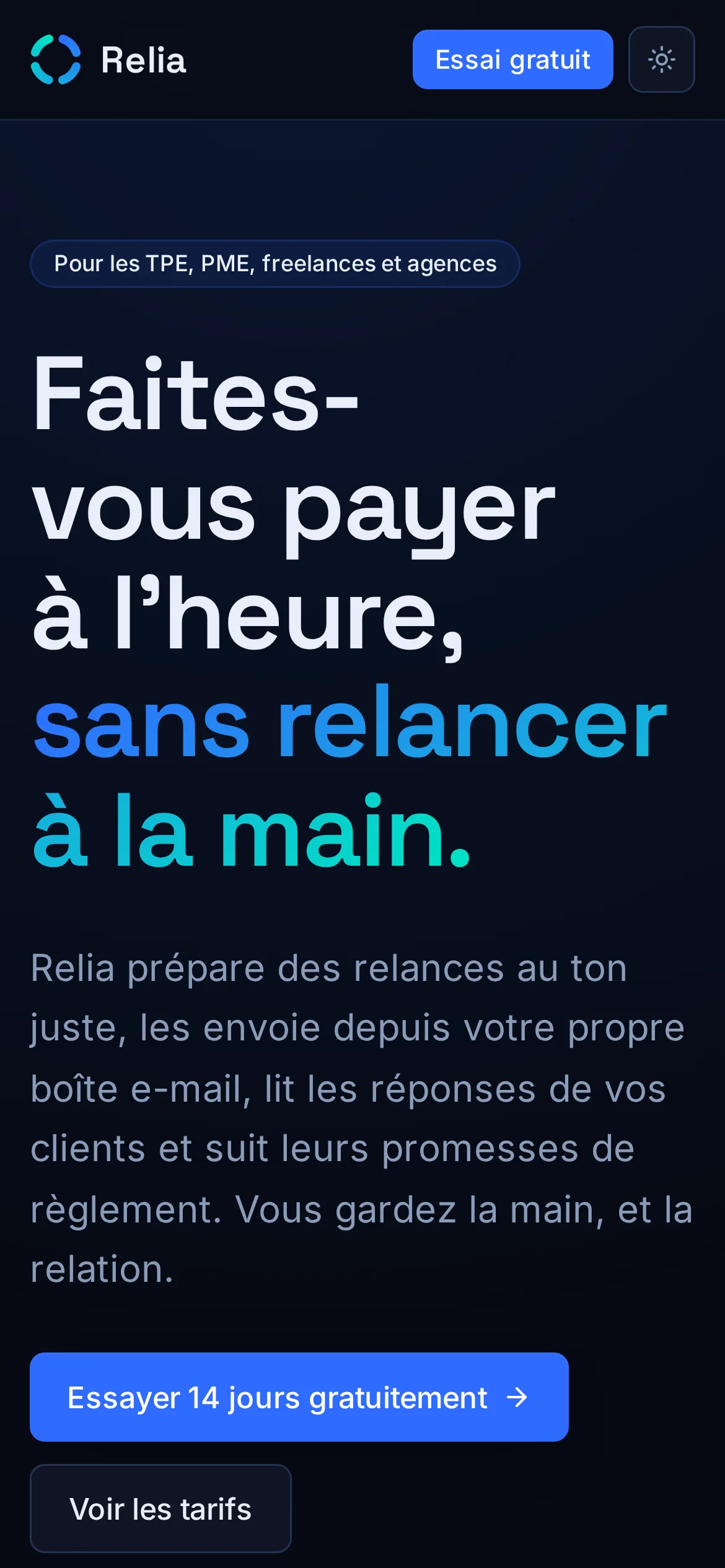 Relia sur mobile — Site marketing
