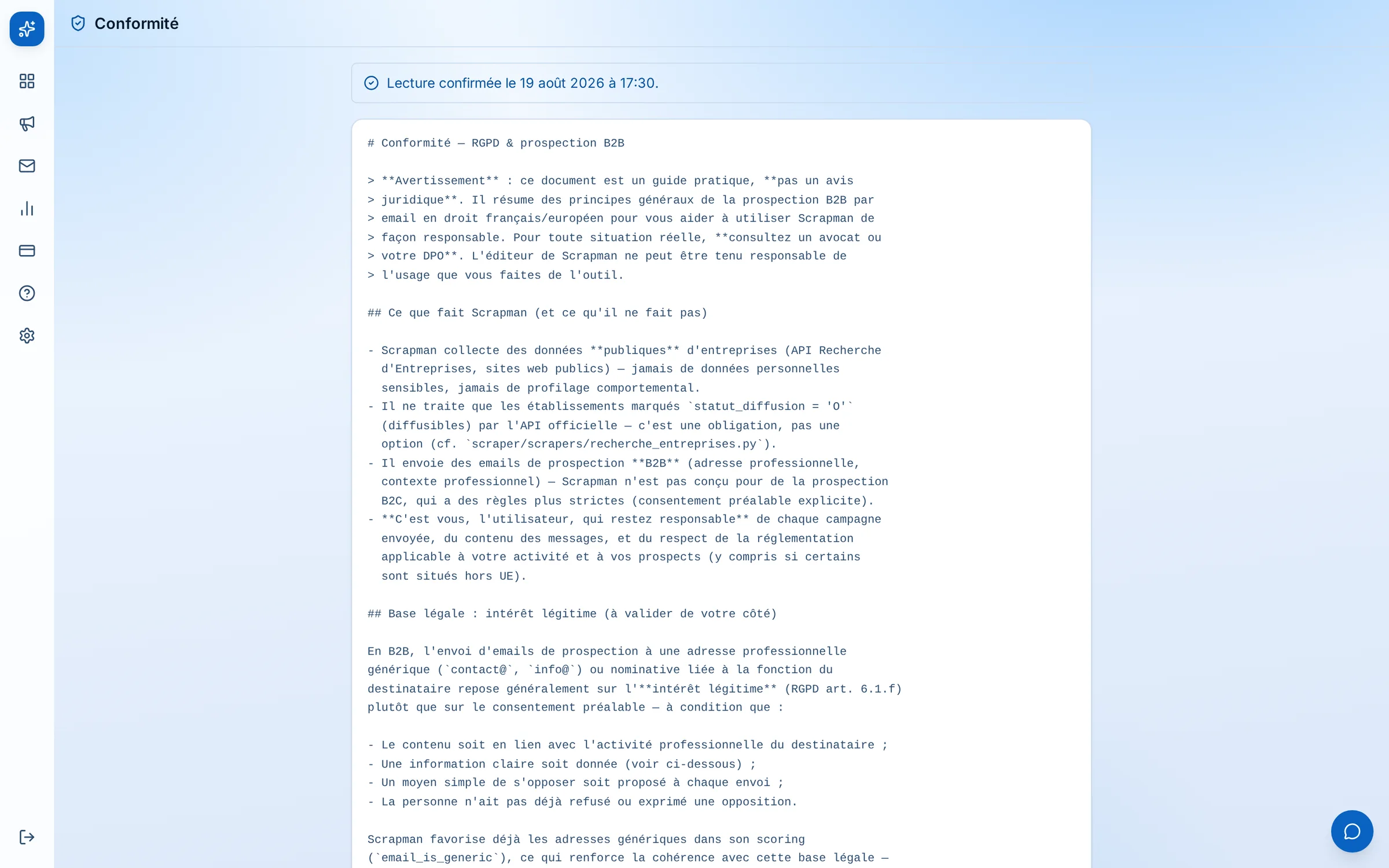 Scrapman — La conformité avant le premier envoi